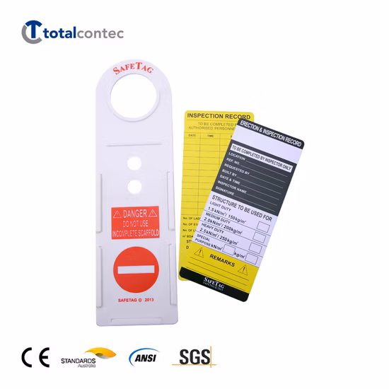 Carte d'inspection d'avertissement de pièces d'échafaudage et kits de supports, étiquette d'échafaudage de sécurité en plastique pour la Construction